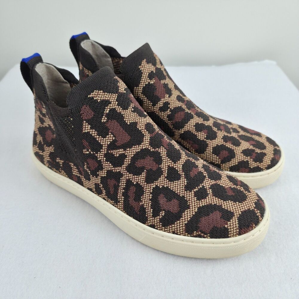 Rothy’s Wildcat Leopard Print Chelsea Boots Women’s Size 7 Ankle Slip Ons Casual